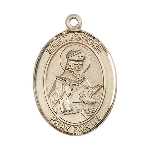14KT GOLD ST ISIDORE OF SEVILLE MEDAL - 1" x 3/4"