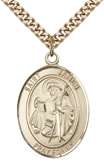 14KT GOLD FILLED ST JAMES THE GREATER PENDANT WITH CHAIN - 1" x 3/4"