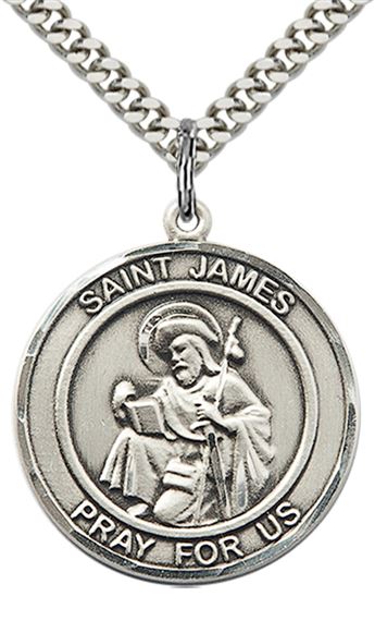 STERLING SILVER ST JAMES THE GREATER PENDANT WITH CHAIN - 1" x 7/8"