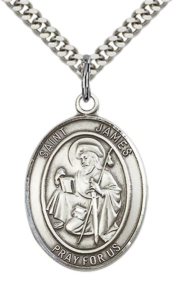 STERLING SILVER ST JAMES THE GREATER PENDANT WITH CHAIN - 1" x 3/4"