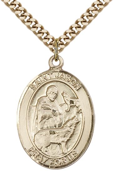 14KT GOLD FILLED ST JASON PENDANT WITH CHAIN - 1" x 3/4"