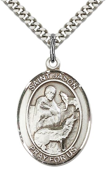 STERLING SILVER ST JASON PENDANT WITH CHAIN - 1" x 3/4"