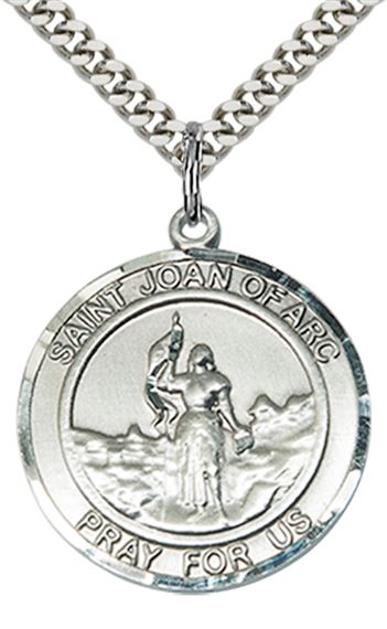 STERLING SILVER ST JOAN OF ARC PENDANT WITH CHAIN - 1" x 7/8"