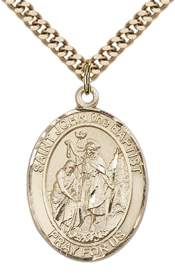 14KT GOLD FILLED ST JOHN THE BAPTIST PENDANT WITH CHAIN - 1" x 3/4"