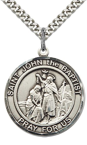 STERLING SILVER ST JOHN THE BAPTIST PENDANT WITH CHAIN - 1" x 7/8"
