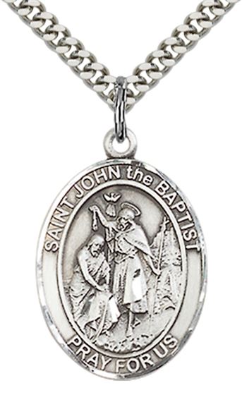 STERLING SILVER ST JOHN THE BAPTIST PENDANT WITH CHAIN - 1" x 3/4"