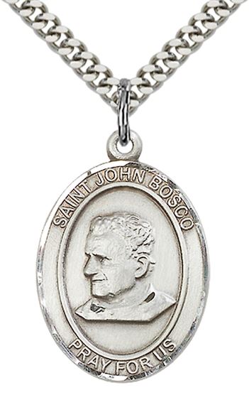 STERLING SILVER ST JOHN BOSCO PENDANT WITH CHAIN - 1" x 3/4"