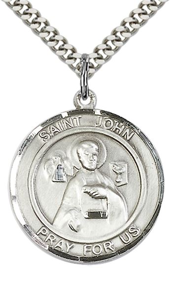 STERLING SILVER ST JOHN THE APOSTLE PENDANT WITH CHAIN - 1" x 7/8"