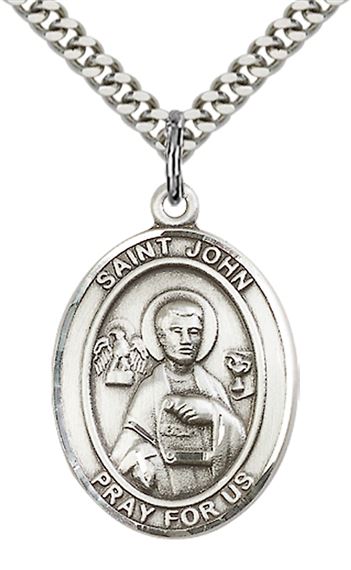 STERLING SILVER ST JOHN THE APOSTLE PENDANT WITH CHAIN - 1" x 3/4"