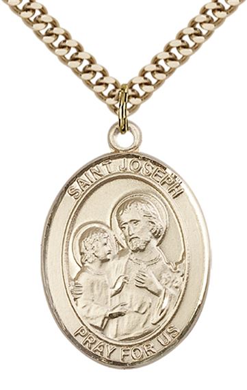 14KT GOLD FILLED ST JOSEPH PENDANT WITH CHAIN - 1" x 3/4"