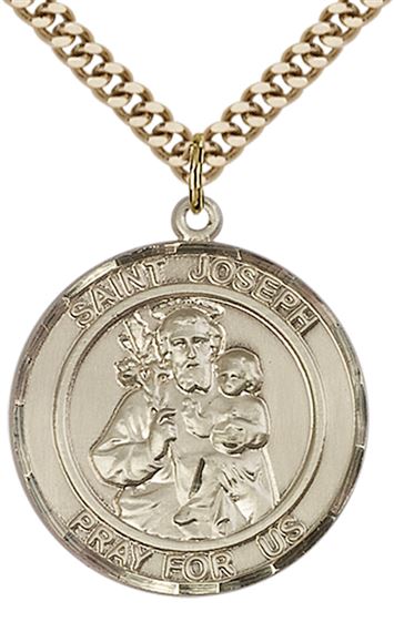 14KT GOLD FILLED ST JOSEPH PENDANT WITH CHAIN - 1" x 7/8"