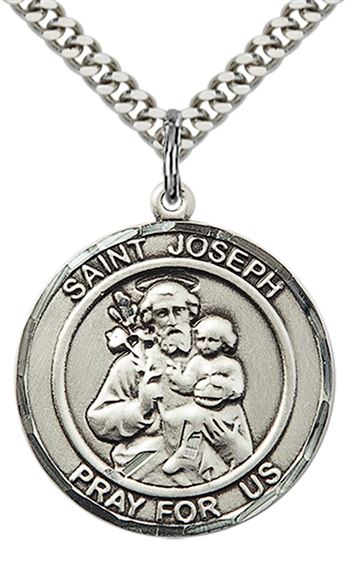 STERLING SILVER ST JOSEPH PENDANT WITH CHAIN - 1" x 7/8"