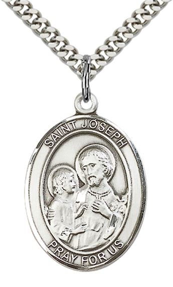 STERLING SILVER ST JOSEPH PENDANT WITH CHAIN - 1" x 3/4"