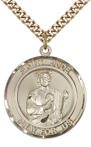 14KT GOLD FILLED ST JUDE PENDANT WITH CHAIN - 1" x 7/8"