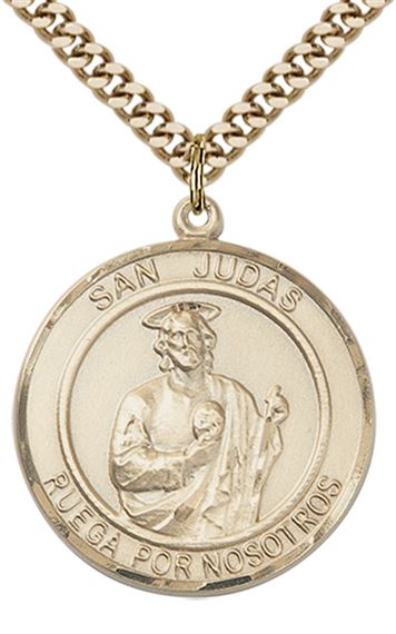 GOLD FILLED SAN JUDAS PENDANT ON A CHAIN - 1" x 7/8"