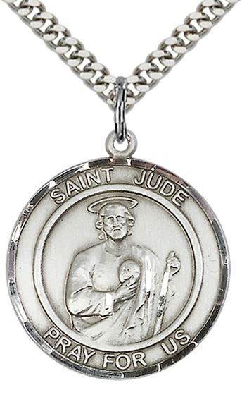 STERLING SILVER ST JUDE PENDANT WITH CHAIN - 1" x 7/8"