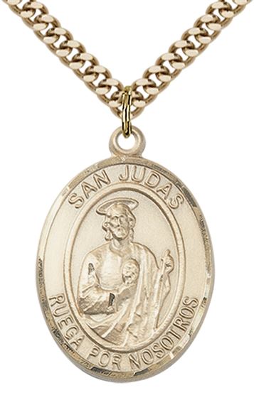 GOLD FILLED SAN JUDAS PENDANT ON A CHAIN - 1" x 3/4"