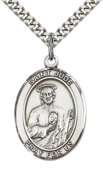 STERLING SILVER ST JUDE PENDANT WITH CHAIN - 1" x 3/4"