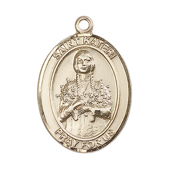 14KT GOLD ST KATERI MEDAL - 1" x 3/4"