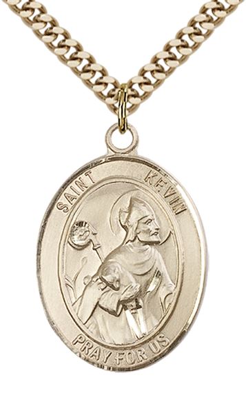 14KT GOLD FILLED ST KEVIN PENDANT WITH CHAIN - 1" x 3/4"