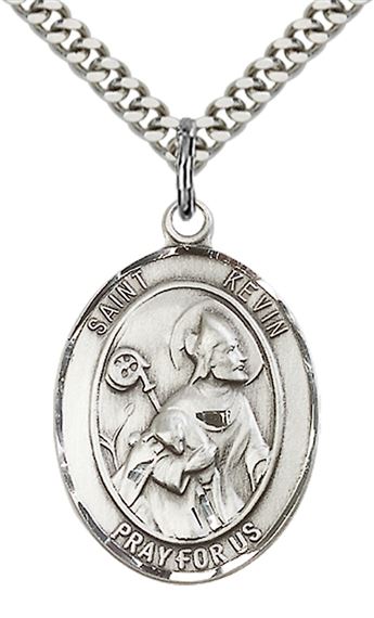 STERLING SILVER ST KEVIN PENDANT WITH CHAIN - 1" x 3/4"
