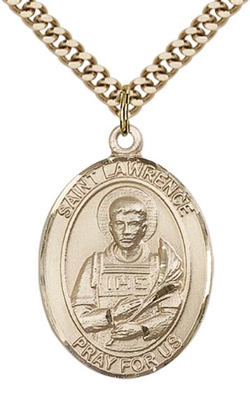 14KT GOLD FILLED ST LAWRENCE PENDANT WITH CHAIN - 1" x 3/4"