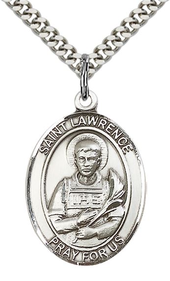 STERLING SILVER ST LAWRENCE PENDANT WITH CHAIN - 1" x 3/4"