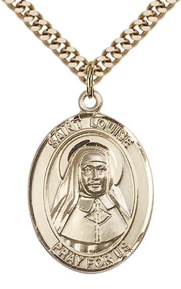 14KT GOLD FILLED ST LOUISE DE MARILLAC PENDANT WITH CHAIN - 1" x 3/4"