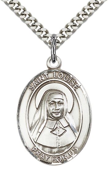 STERLING SILVER ST LOUISE DE MARILLAC PENDANT WITH CHAIN - 1" x 3/4"