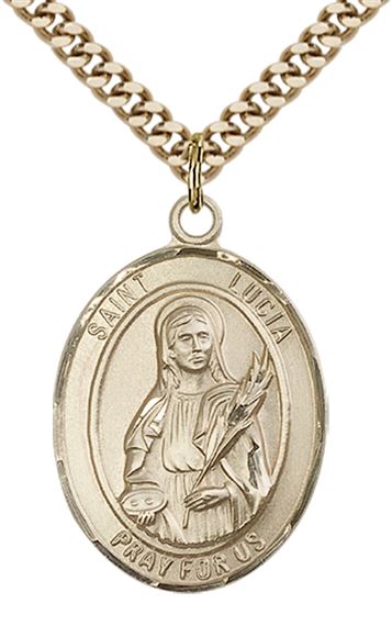 14KT GOLD FILLED ST LUCIA OF SYRACUSE PENDANT WITH CHAIN - 1" x 3/4"