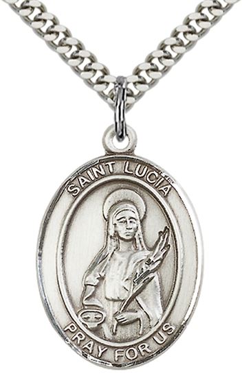 STERLING SILVER ST LUCIA OF SYRACUSE PENDANT WITH CHAIN - 1" x 3/4"