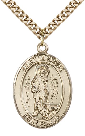 14KT GOLD FILLED ST LAZARUS PENDANT WITH CHAIN - 1" x 3/4"