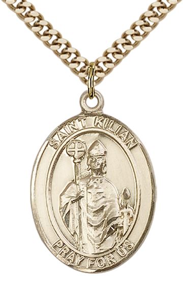 14KT GOLD FILLED ST KILIAN PENDANT WITH CHAIN - 1" x 3/4"