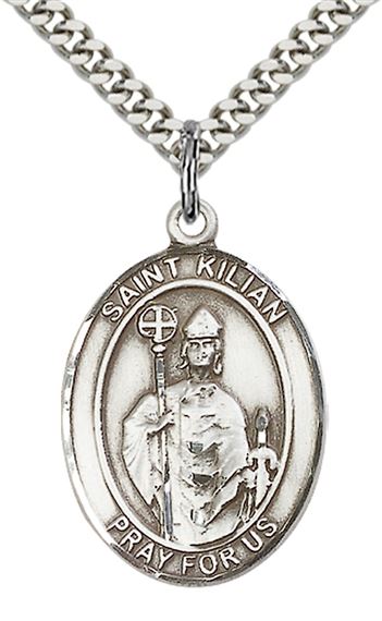 STERLING SILVER ST KILIAN PENDANT WITH CHAIN - 1" x 3/4"