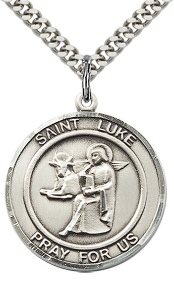 STERLING SILVER ST LUKE THE APOSTLE PENDANT WITH CHAIN - 1" x 7/8"