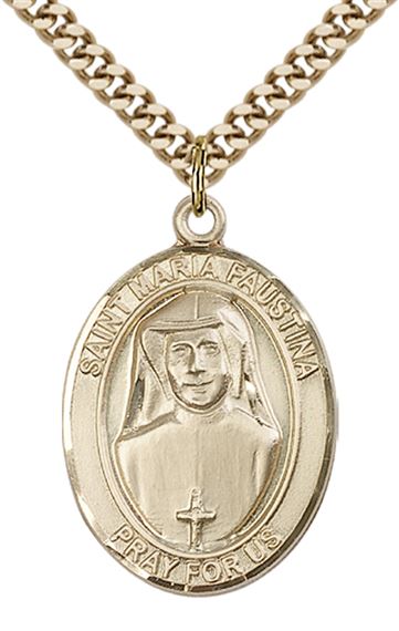 14KT GOLD FILLED ST MARIA FAUSTINA PENDANT WITH CHAIN - 1" x 3/4"