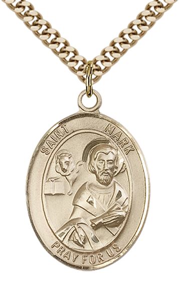 14KT GOLD FILLED ST MARK THE EVANGELIST PENDANT WITH CHAIN - 1" x 3/4"