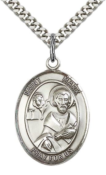 STERLING SILVER ST MARK THE EVANGELIST PENDANT WITH CHAIN - 1" x 3/4"