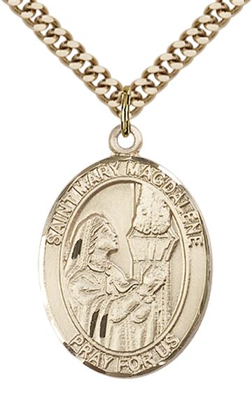 14KT GOLD FILLED ST MARY MAGDALENE PENDANT WITH CHAIN - 1" x 3/4"