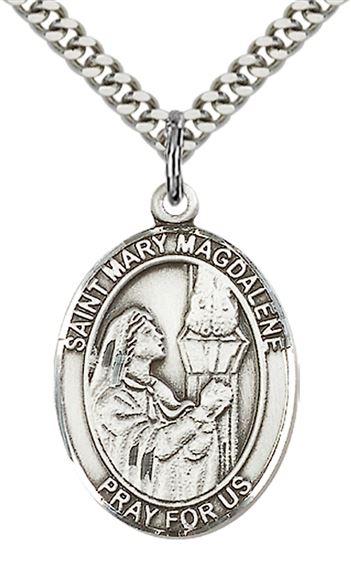 STERLING SILVER ST MARY MAGDALENE PENDANT WITH CHAIN - 1" x 3/4"