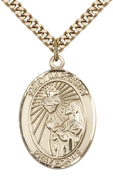 14KT GOLD FILLED ST MARGARET MARY ALACOQUE PENDANT WITH CHAIN - 1" x 3/4"