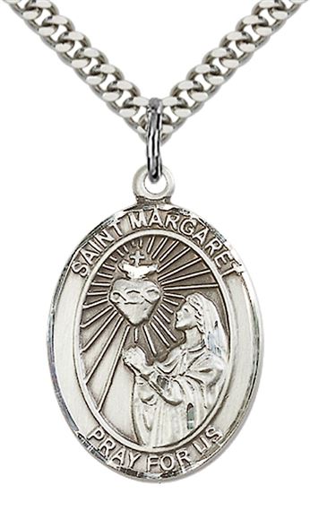 STERLING SILVER ST MARGARET MARY ALACOQUE PENDANT WITH CHAIN - 1" x 3/4"