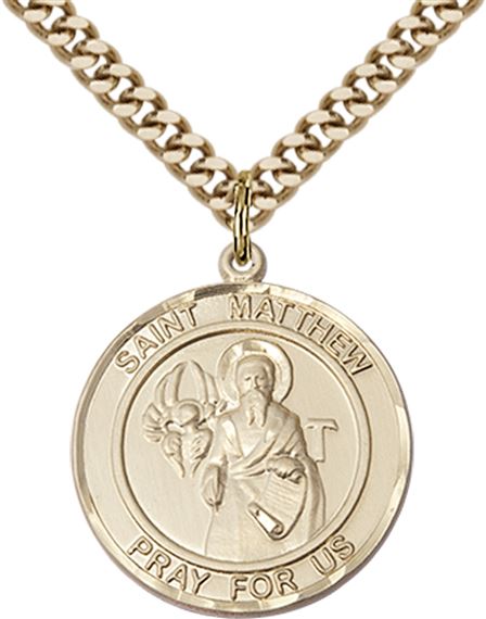 14KT GOLD FILLED ST MATTHEW THE APOSTLE PENDANT WITH CHAIN - 1" x 7/8"