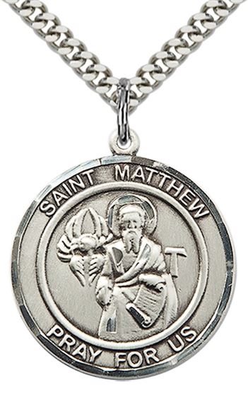 STERLING SILVER ST MATTHEW THE APOSTLE PENDANT WITH CHAIN - 1" x 7/8"