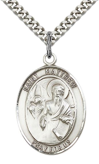 STERLING SILVER ST MATTHEW THE APOSTLE PENDANT WITH CHAIN - 1" x 3/4"