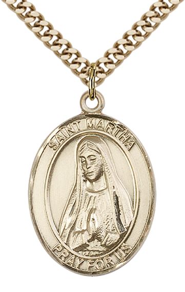 14KT GOLD FILLED ST MARTHA PENDANT WITH CHAIN - 1" x 3/4"