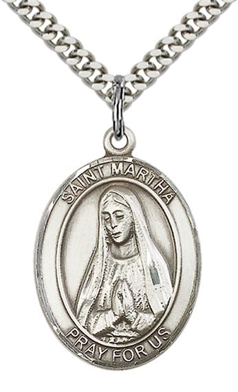 STERLING SILVER ST MARTHA PENDANT WITH CHAIN - 1" x 3/4"