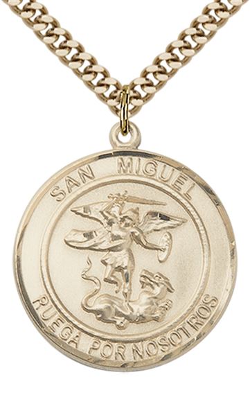 GOLD FILLED SAN MIGUEL ARCANGEL PENDANT ON A CHAIN - 1" x 7/8"