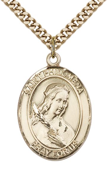 14KT GOLD FILLED ST PHILOMENA PENDANT WITH CHAIN - 1" x 3/4"