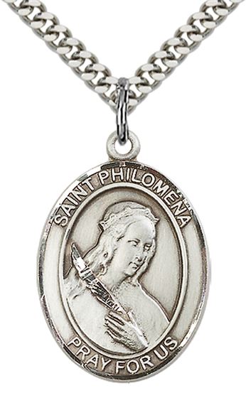 STERLING SILVER ST PHILOMENA PENDANT WITH CHAIN - 1" x 3/4"